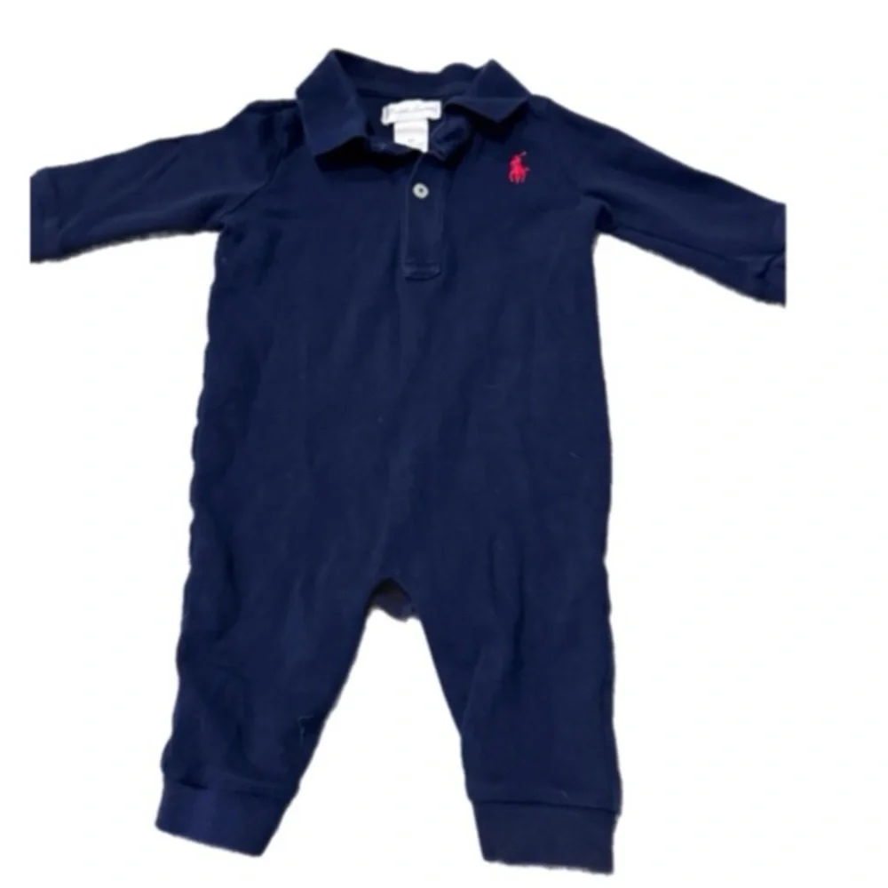 Ralph Lauren Kids Polo Romper in Navy and Red